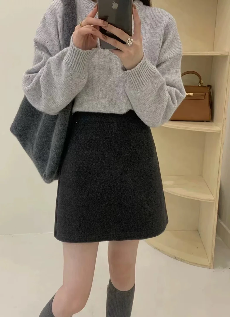 秋冬呢料百搭纯色半身裙6059（带里衬安全裤）卡码拍大
