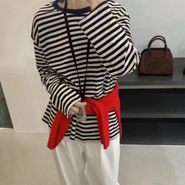 可可推荐~Today家韩系经典条纹打底衫7122