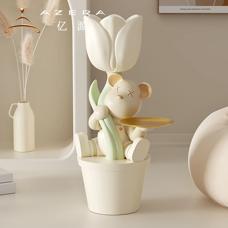 暴力熊零食架收纳落地摆件郁金香奶油风客厅沙发茶几装饰乔迁礼物