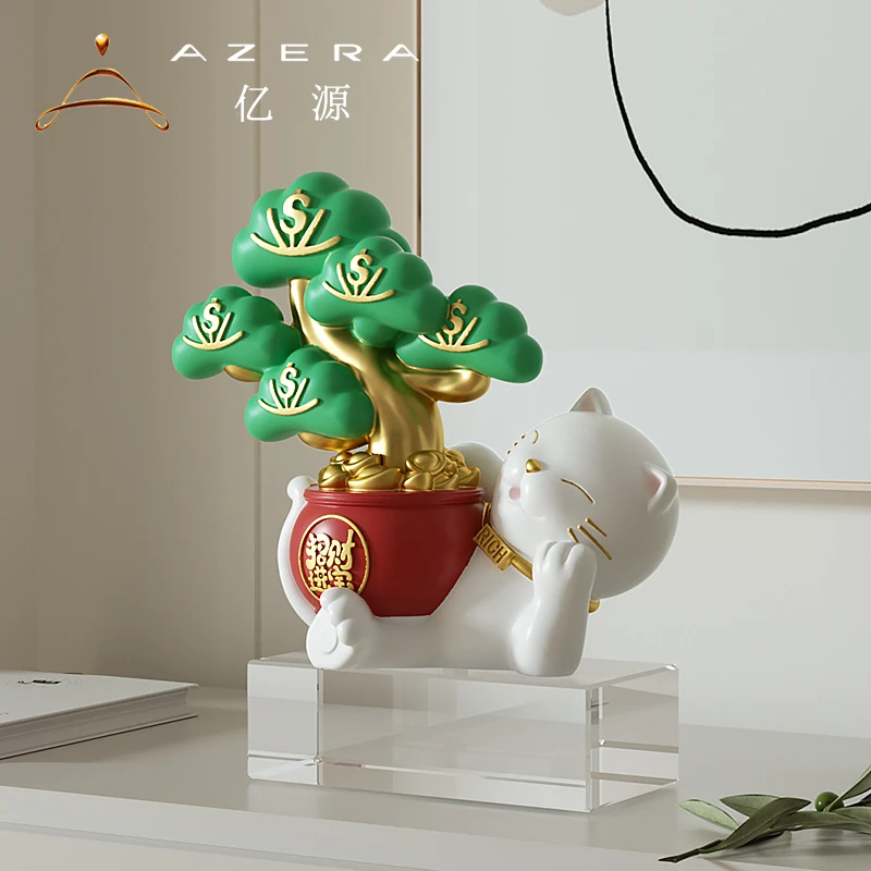 入户玄关酒柜摆件客厅2024新款发财树招财猫家居饰品开业乔迁礼品