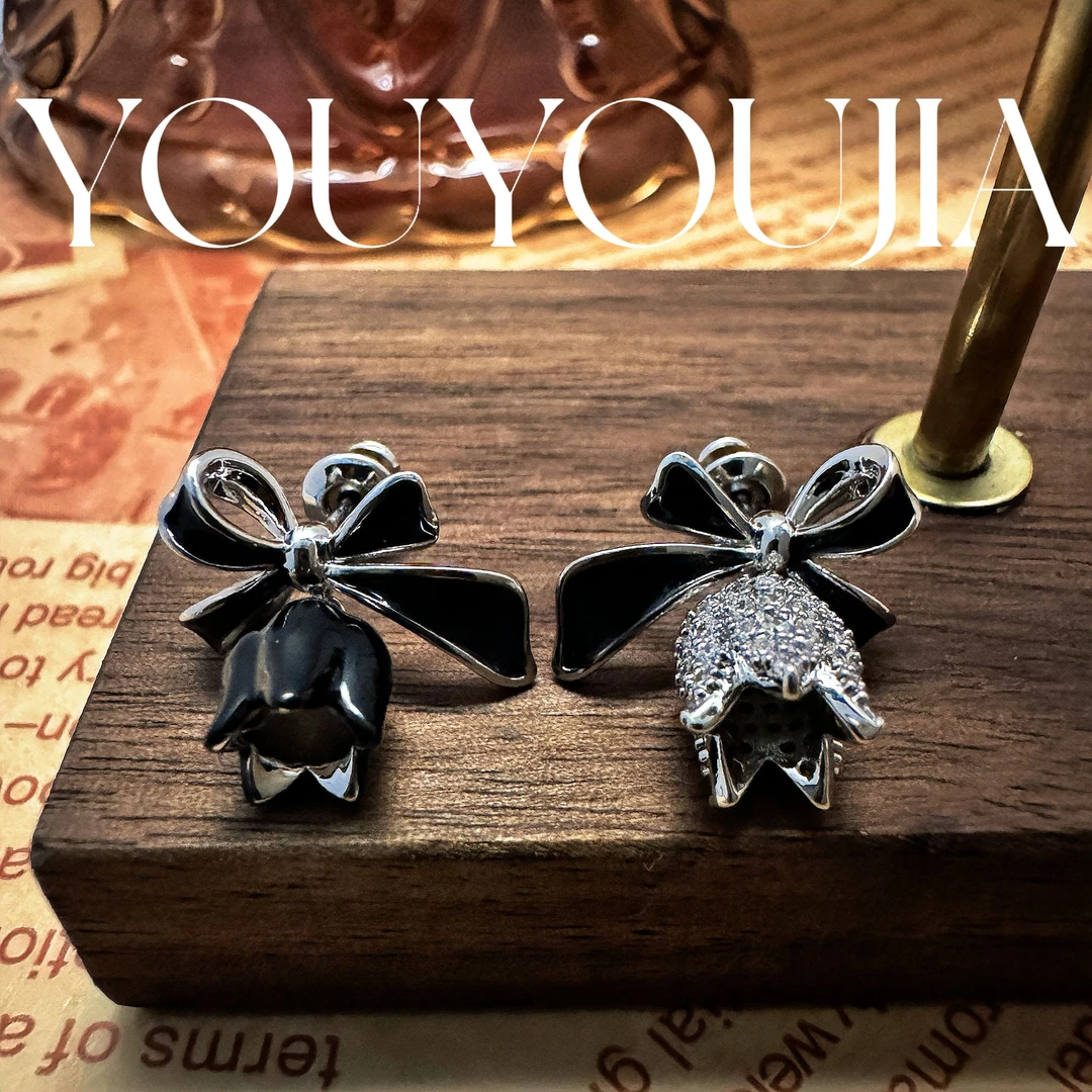 铜合金锆石耳饰 耳钉手工气质轻奢时尚黑色小众素款可爱百搭简约