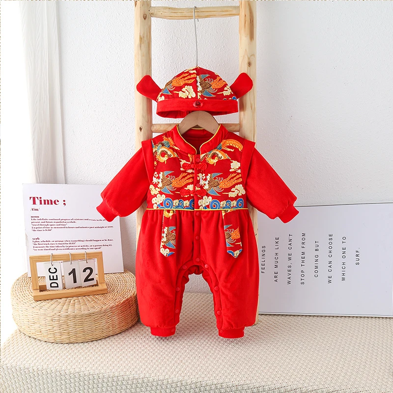 婴儿冬装凤凰状元爬服喜庆周岁满月服婴幼儿连体衣ZPD3441ZYM