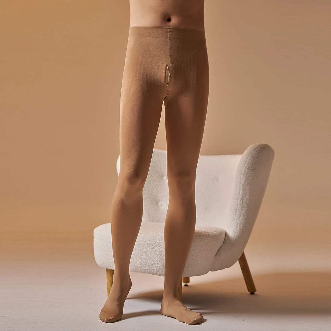 男士秋冬保暖裤天鹅绒打底裤连裤袜裸感肉色修身光腿神器长筒裤袜