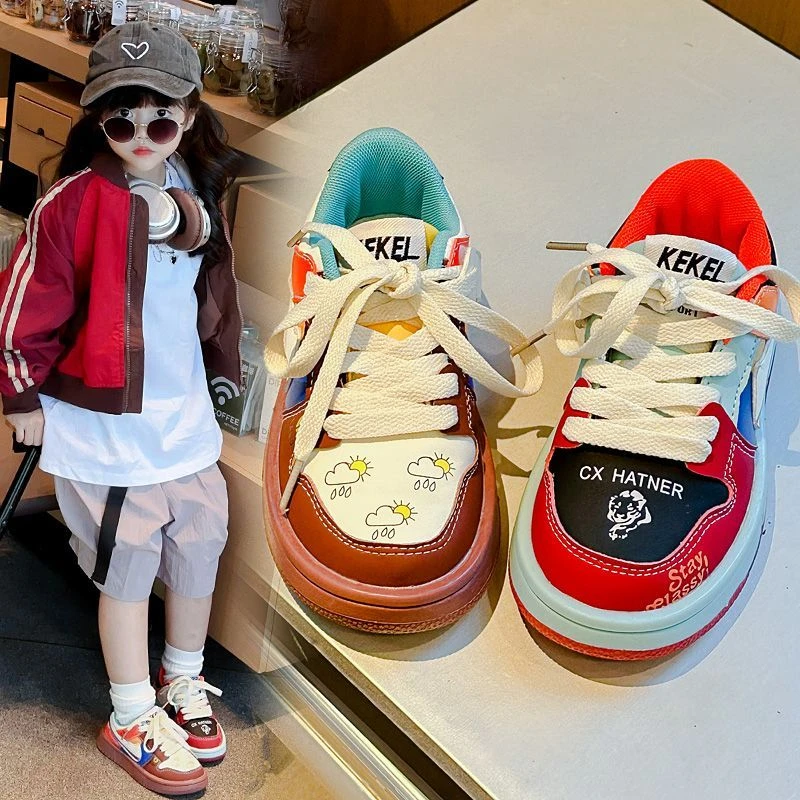 儿童鸳鸯板鞋男童新款2024鞋子春秋休闲女童软底运动鞋中大童皮面