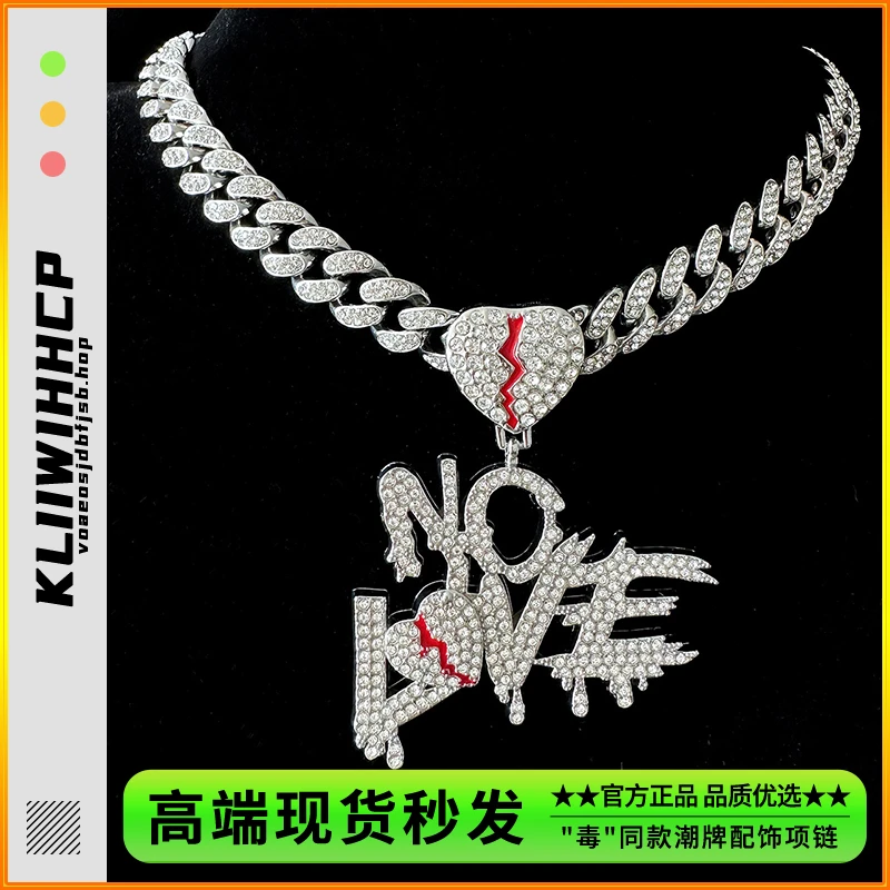 非金属项链 爆款nolove爱心满钻字母吊坠高级感古巴满钻男女项链