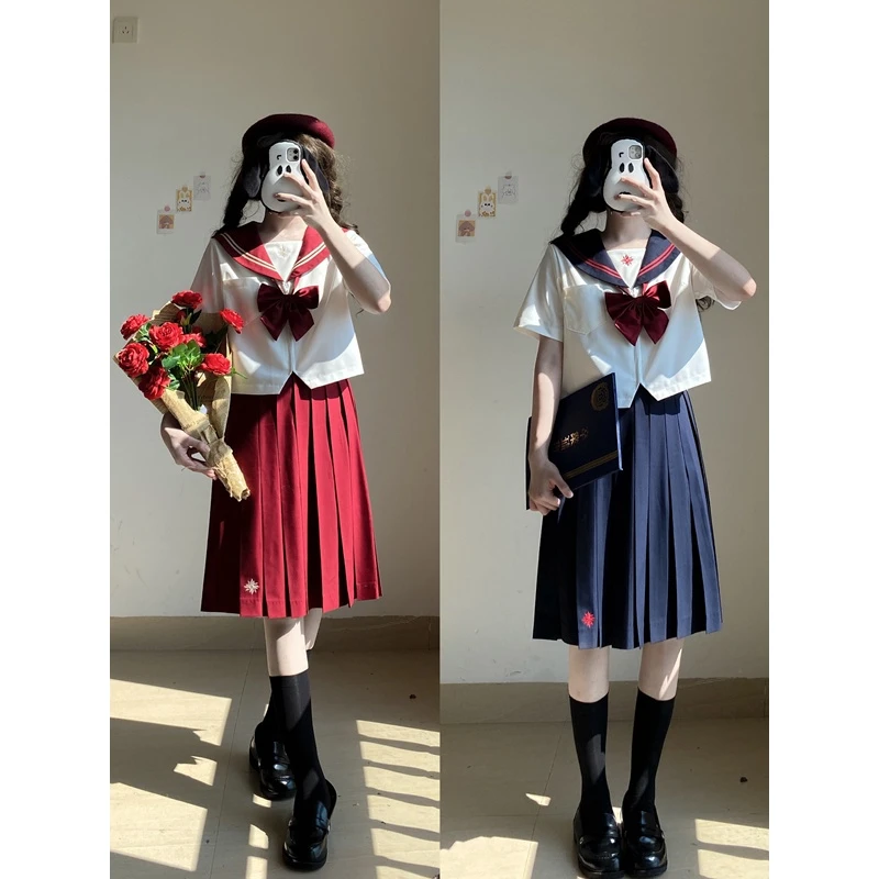 现货特价原创刺绣二本线jk制服 双色双子服 优等生长度裙子百褶裙