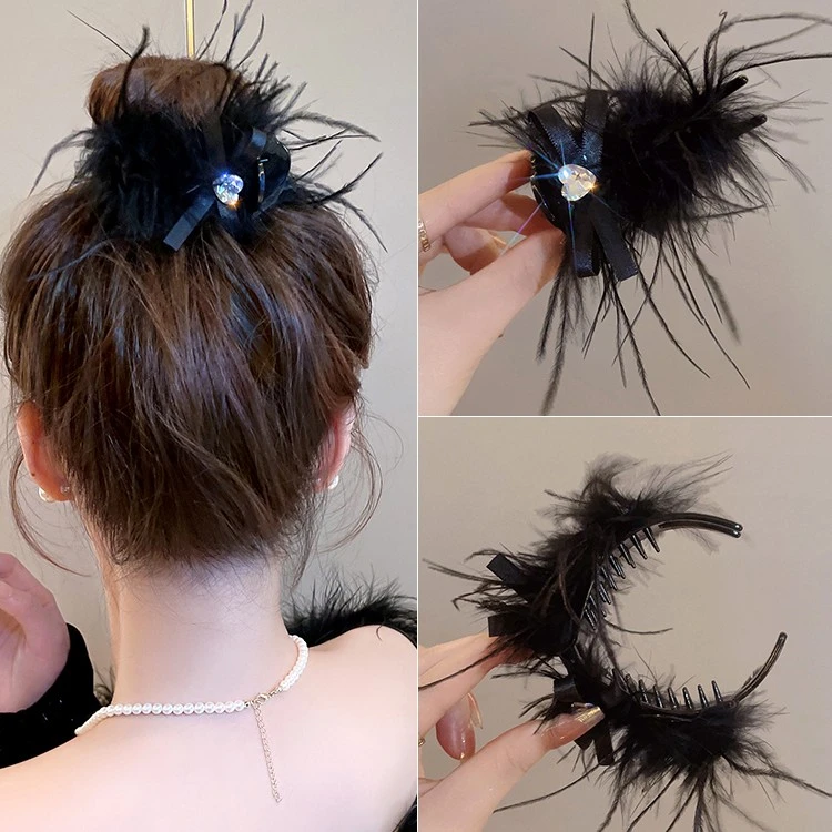 羽毛抓夹发卡鲨鱼夹子头饰发夹女2023新款后脑勺丸子头神器盘发器