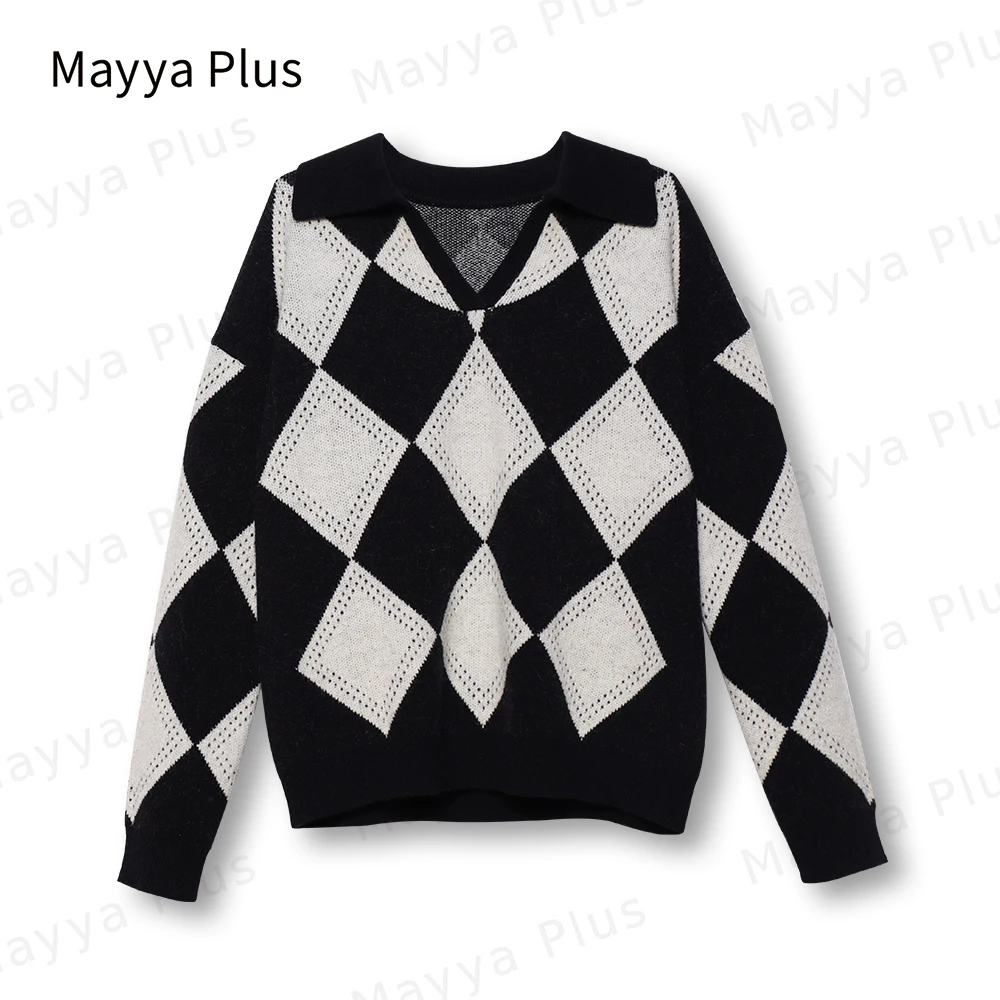 【黑白】Mayya Plus时尚气质新品显瘦遮肉百搭款针织衫32346555