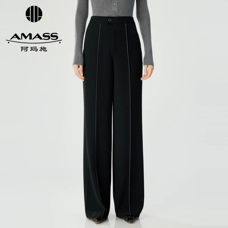 AMASS阿玛施 时尚简约前腿竖线明线设计直筒长裤510050  高腰垂感