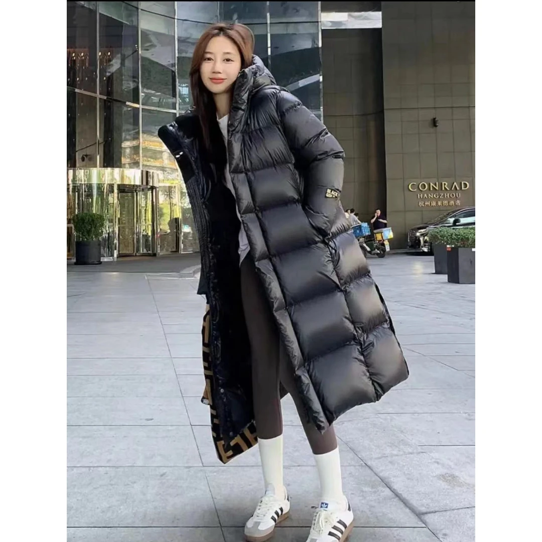 黑色长款过膝2023年新款冬外套鸭绒服