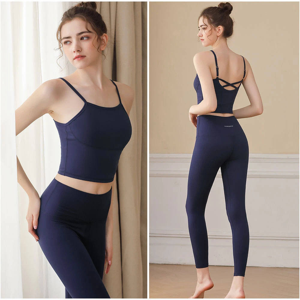 专业瑜伽服套装跑步运动健身撸铁美背性感外穿速干含胸垫19168