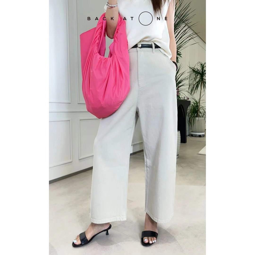 BackAtOne"设计工作室"时尚高腰卡其色阔腿牛仔裤 BES-2DI082C-K