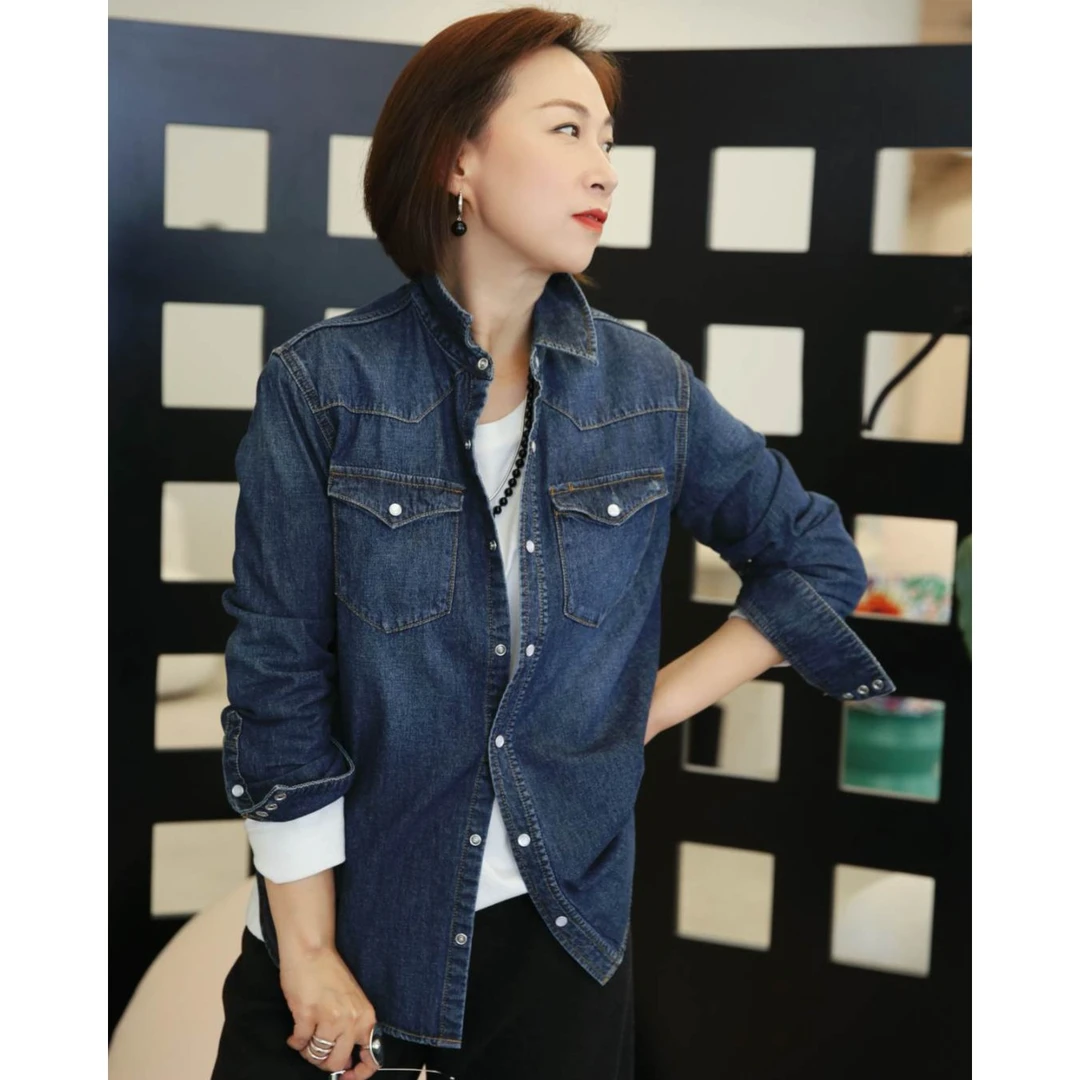 BackAtOne “蓝调时光”时尚复古翻领百搭牛仔衬衫 BAO-23SS-C034