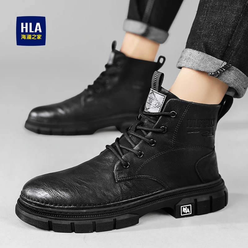 HLA/海澜之家男鞋新品秋季经典时尚休闲马丁靴百搭高帮增高工装靴