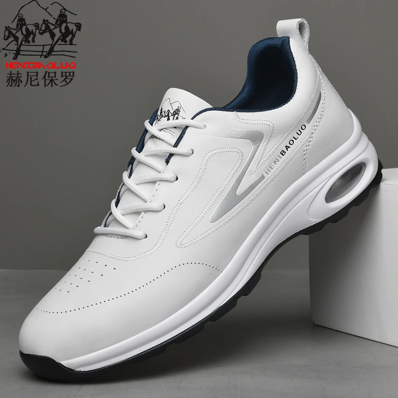赫尼保罗官方正版男鞋2025新款男士皮鞋白色休闲鞋透气减震运动鞋