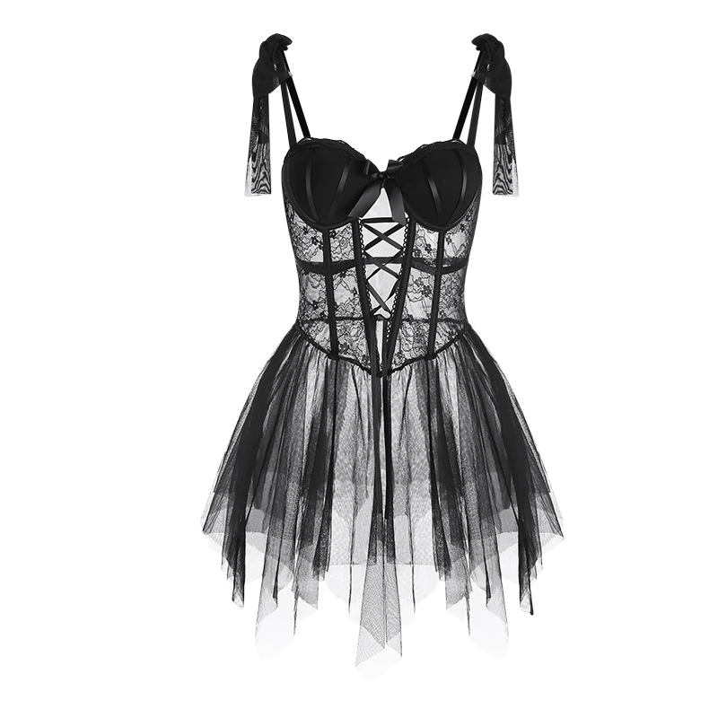 【少女的礼物】新款高定性感网纱透视火辣纯欲钢圈胸垫睡裙纯欲睡衣