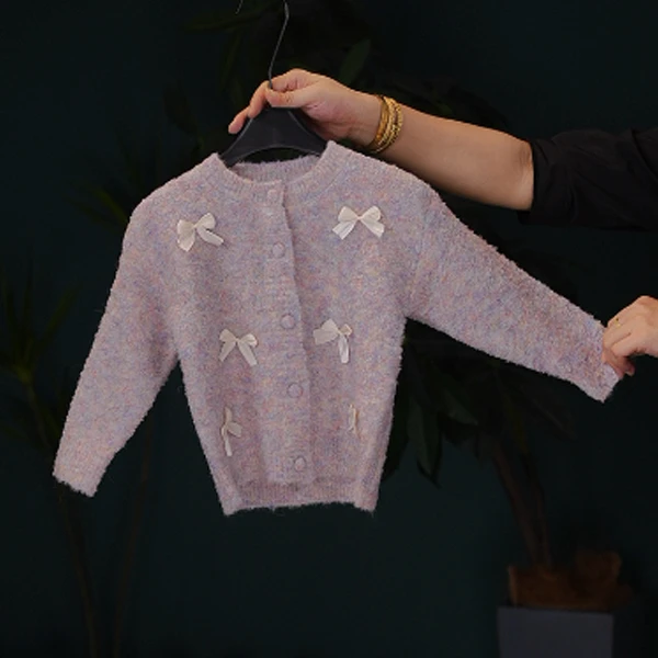 儿童秋季毛衣女童上衣外穿百搭时尚小开衫洋气宝宝女童针织衫紫色