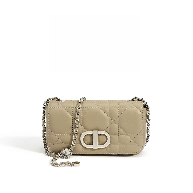 小香风时尚高级感牛皮藤格纹翻盖链条包单肩斜挎包女（9531）