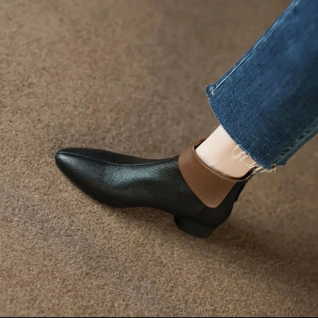 舒适短靴女单靴粗跟中跟马丁靴英伦风小裸靴妈妈靴子2024秋季新款