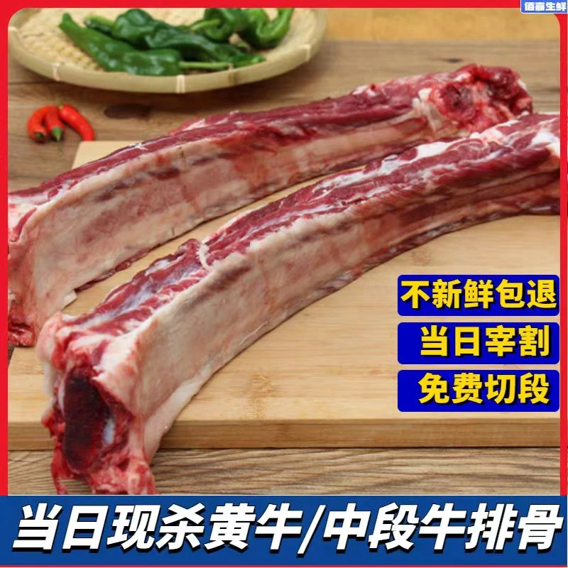 新鲜牛肋排整个原切断骨连肉国产本地散养小黄牛牛肋排牛排骨5斤