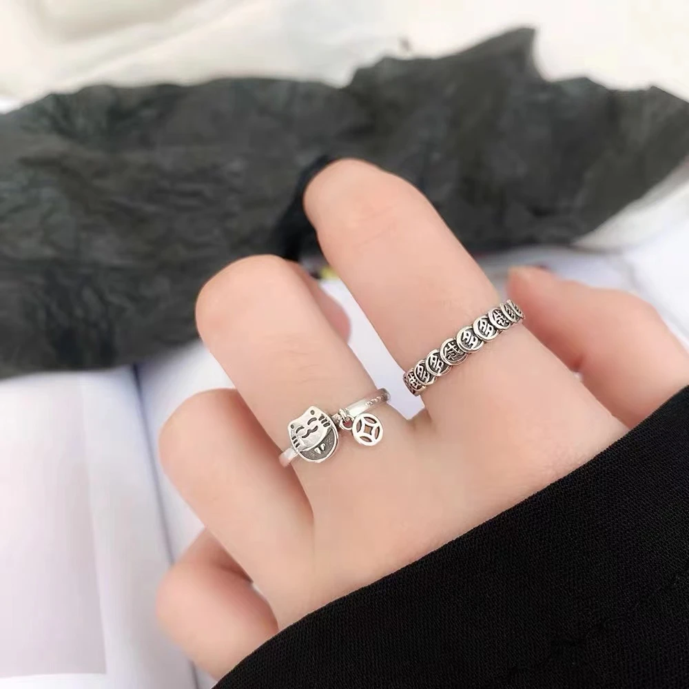 铜合金戒指 复古招财钱多多戒指转运平安聚财钱个性小众开口指环