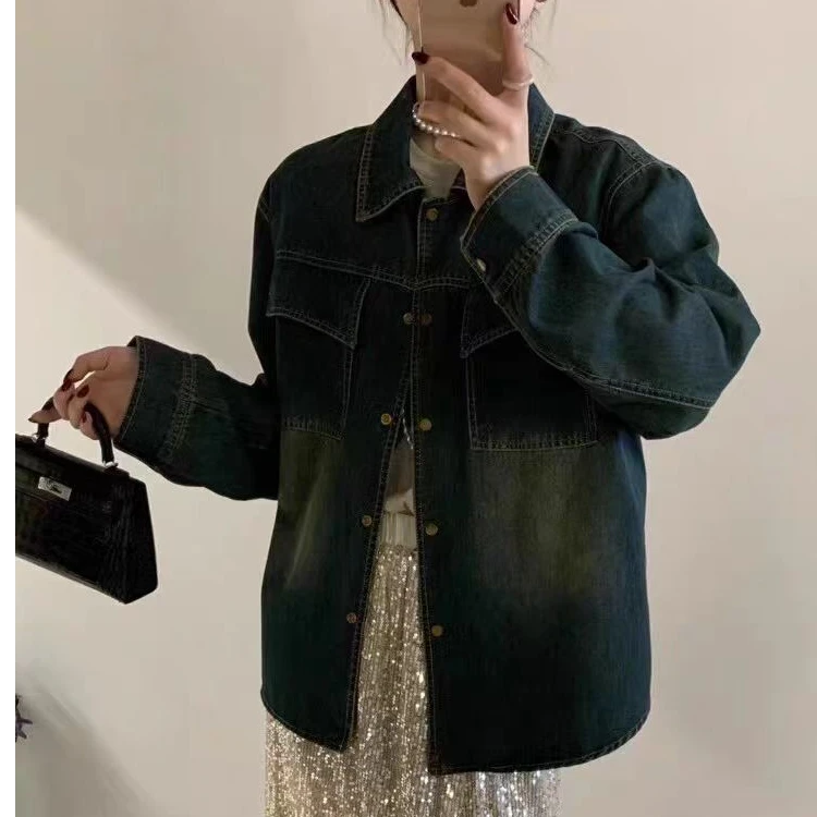 单排暗扣加绒牛仔外套加厚保暖