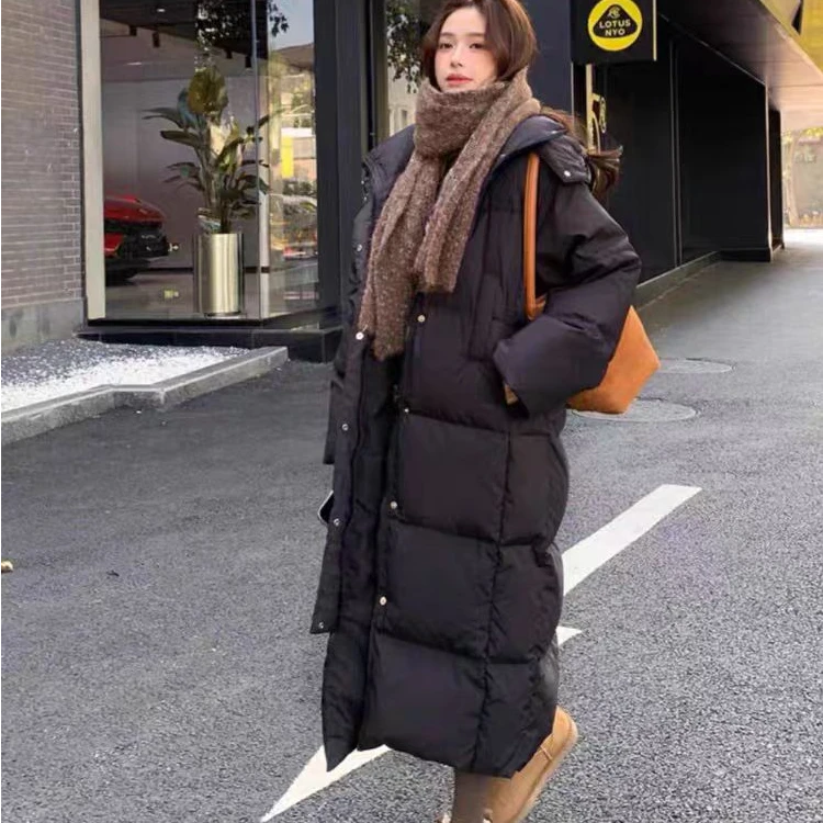 黑色加厚中长款棉衣外套过膝长款棉袄630款