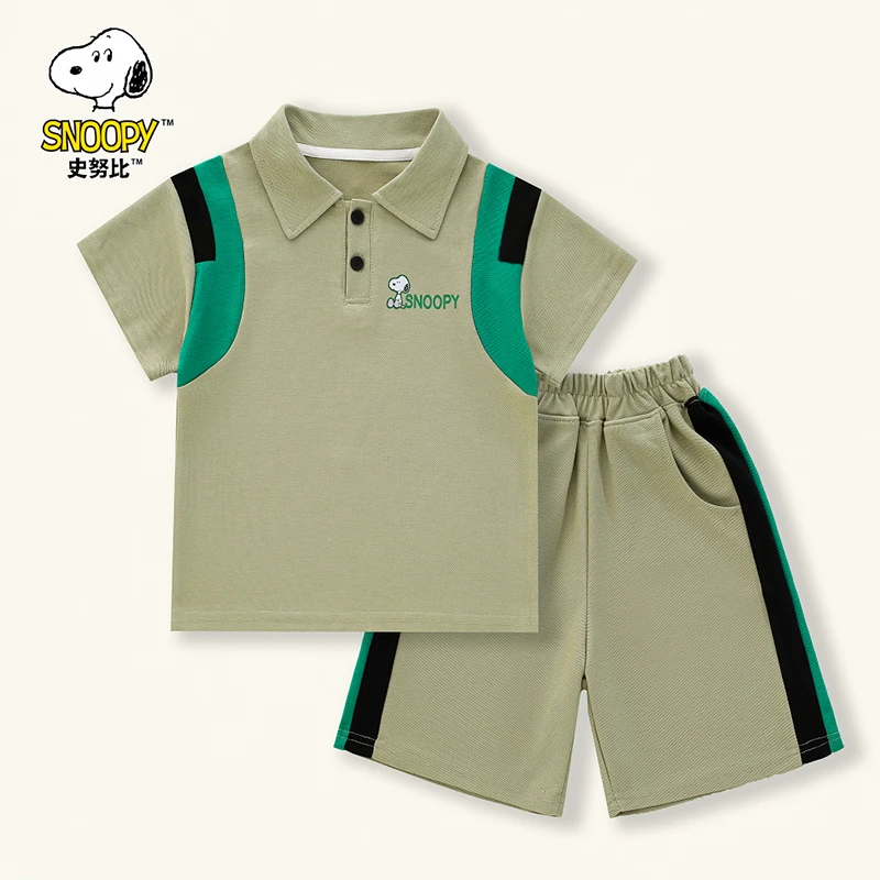 Snoopy/史努比儿童男童女童休闲夏装时尚翻领拼色中大童时尚气质