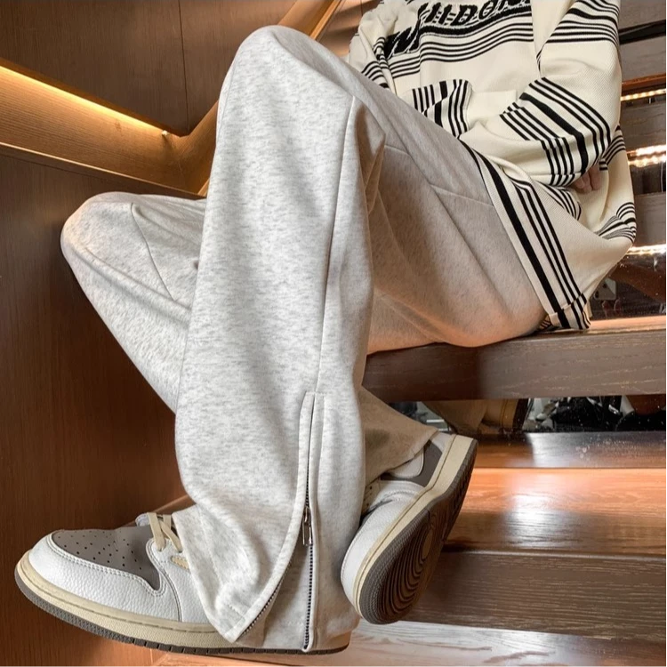 cleanfit美式高街vibe风休闲微喇卫裤男款春秋季男生拉链阔腿裤子