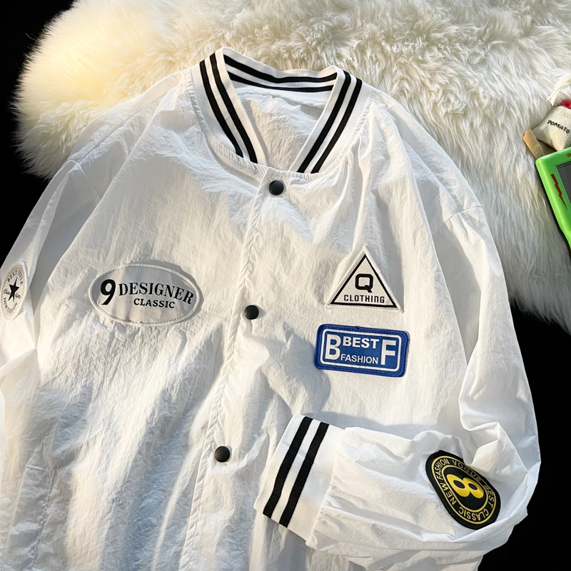 冰丝防晒衣男夏季薄款休闲运动外套美式复古棒球服速干皮肤衣夹克