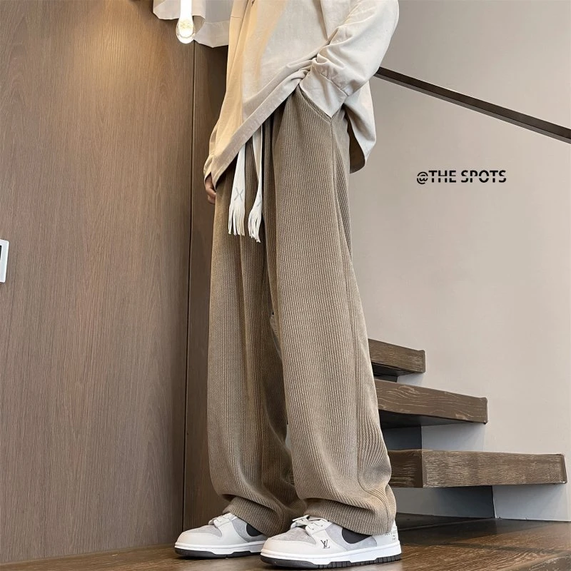 美式潮流阔腿裤男春秋款宽松直筒长裤灯芯绒裤子垂感拖地休闲男裤