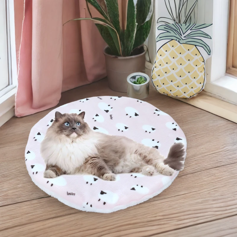 宠物猫狗用品双面法兰绒面垫子猫咪床垫狗床垫圆形产房垫犬猫窝垫