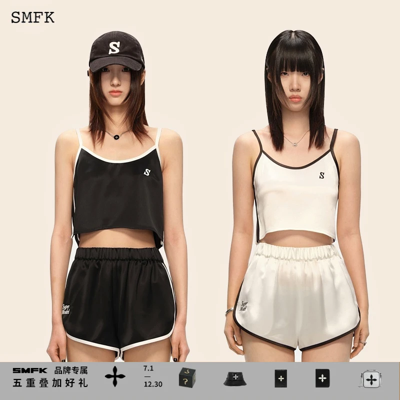 SMFK黑白吊带套装吊带 UW006BW背心短款丝质家居内搭张天爱款 2色