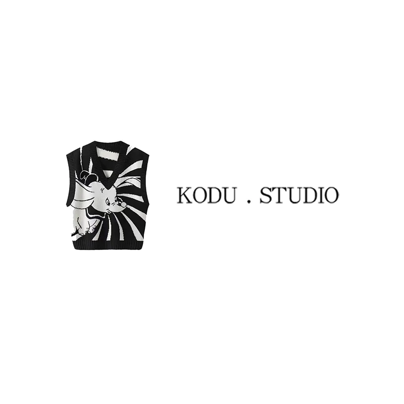 I【刻度KODU】CH-2264秋冬季小飞象v领提花无袖套头百搭毛衣背心