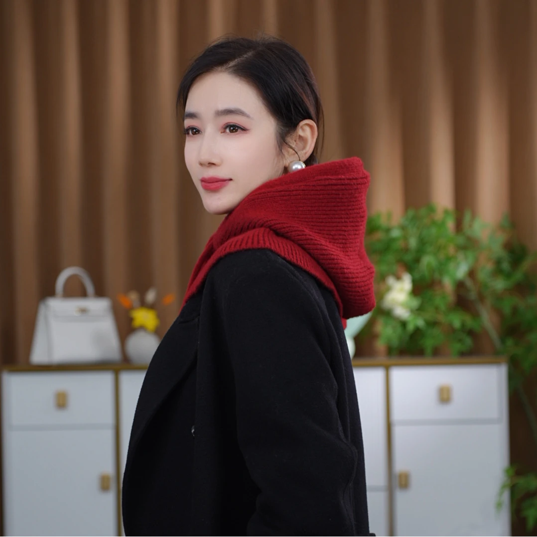 帽子针织可拉可拉法帽带纽扣女秋冬韩版保暖围脖护耳包头帽两用