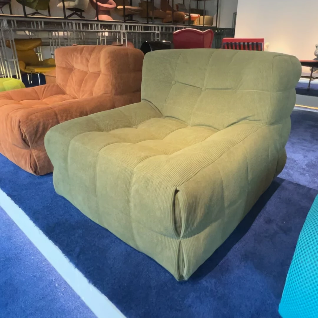 华夫格鹿岛休闲椅单人灯芯绒设计师懒人休闲中古豆腐块方糖毛毛虫