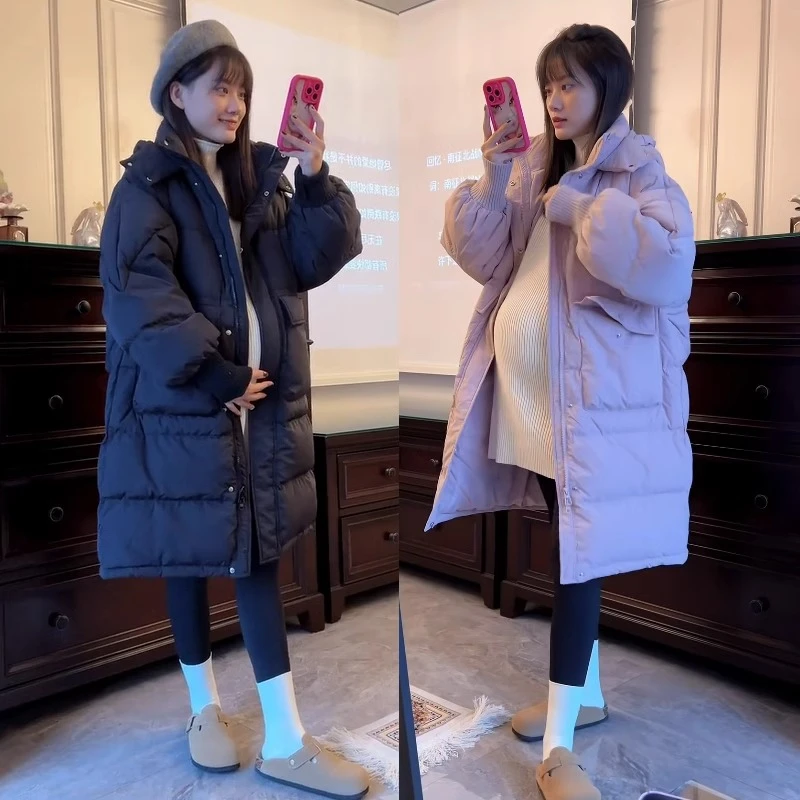 孕妇装秋冬宽松中长款保暖羽绒服大码棉袄外套长袖打底套装棉服女