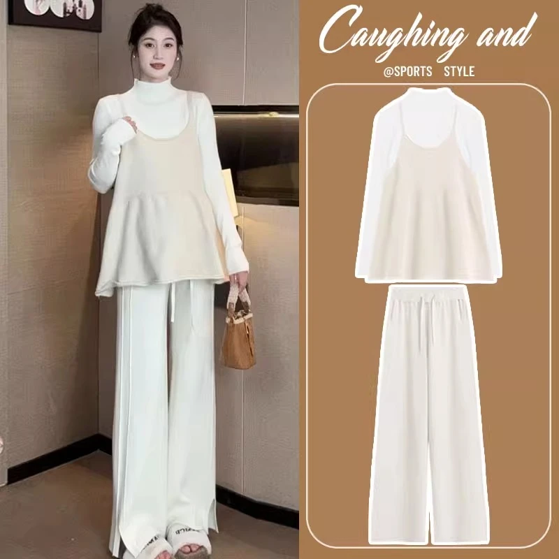 孕妇装秋冬套装2025新款时尚慵懒风针织吊带加厚三件套孕妈妈穿搭