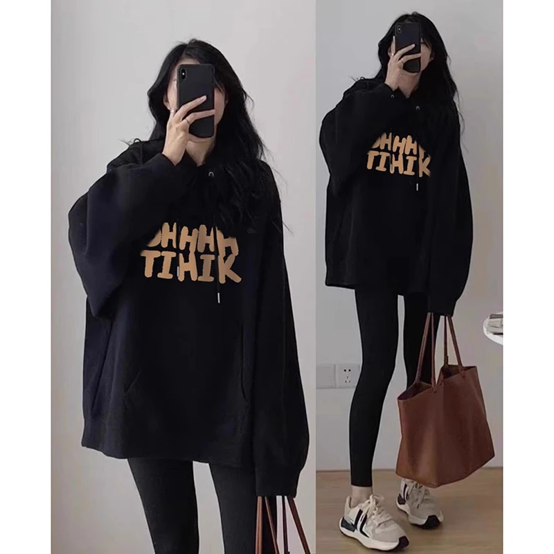 孕妇装秋装2025新款卫衣字母连帽外套春季款宽松衣服上衣秋冬套装