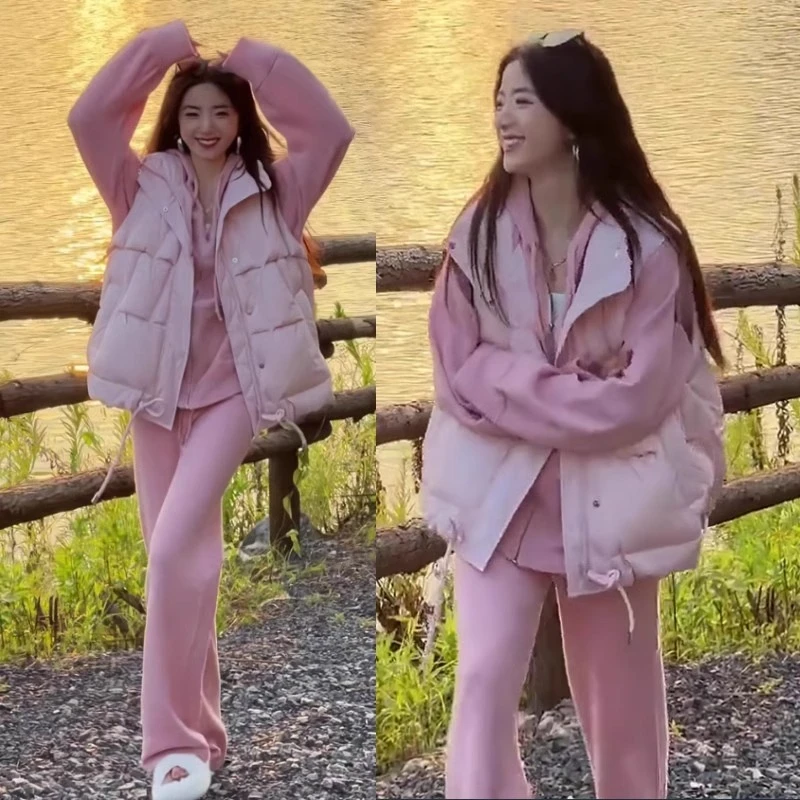 孕妇秋装套装2025新款马甲时尚休闲宽松连帽针织毛衣秋冬两件套女