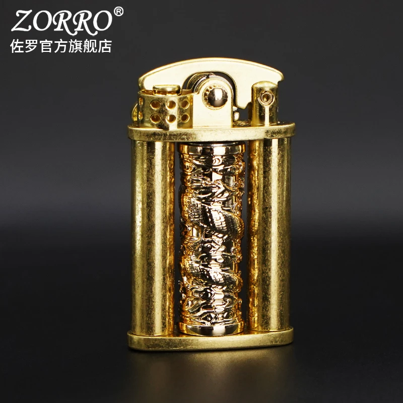 ZORRO佐罗摇臂原铜滚花金龙柱防风煤油打火机盘龙节日礼物送男友