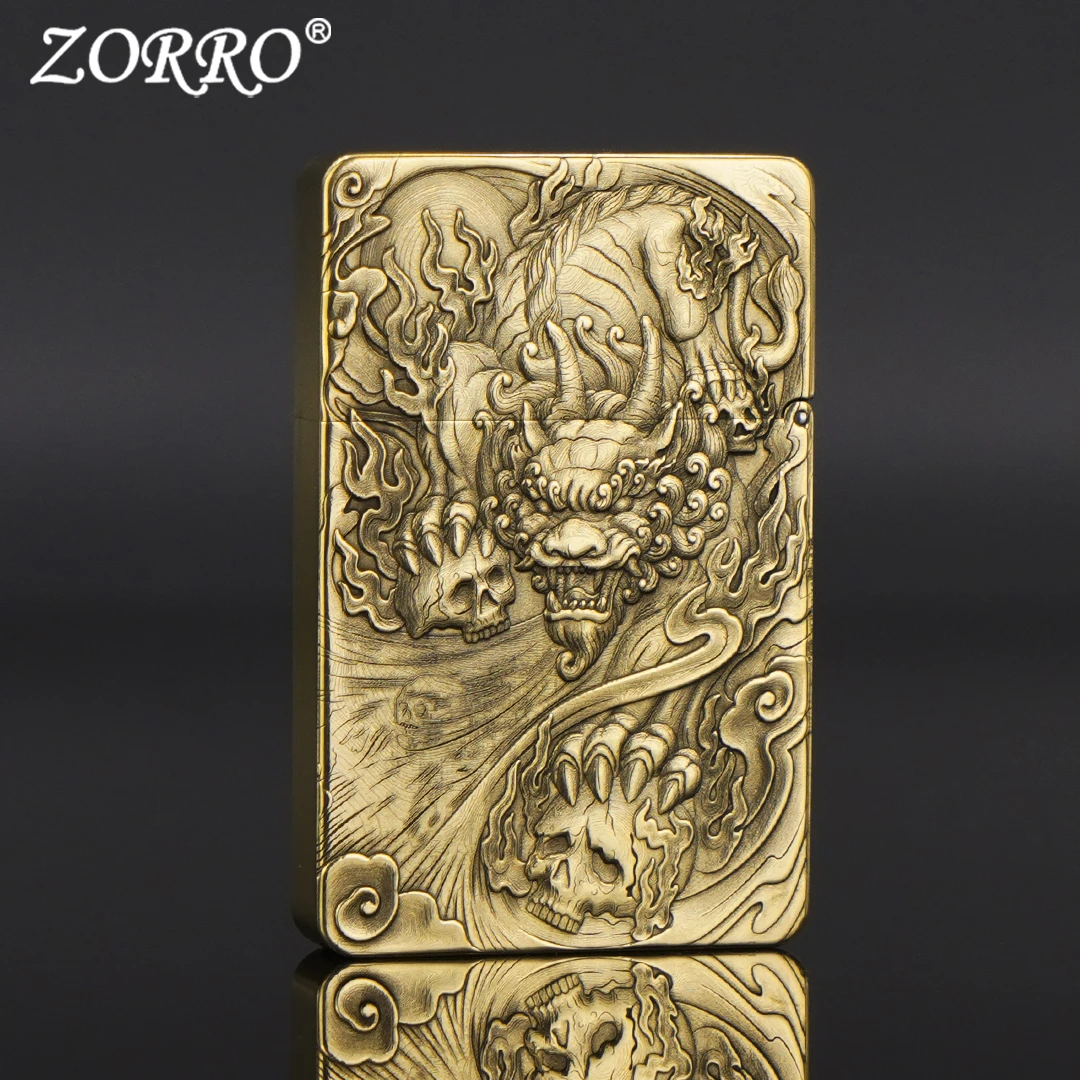 ZORRO佐罗防风煤油打火机浮雕ZL8天禄貔貅铜机手工创意送男士礼物