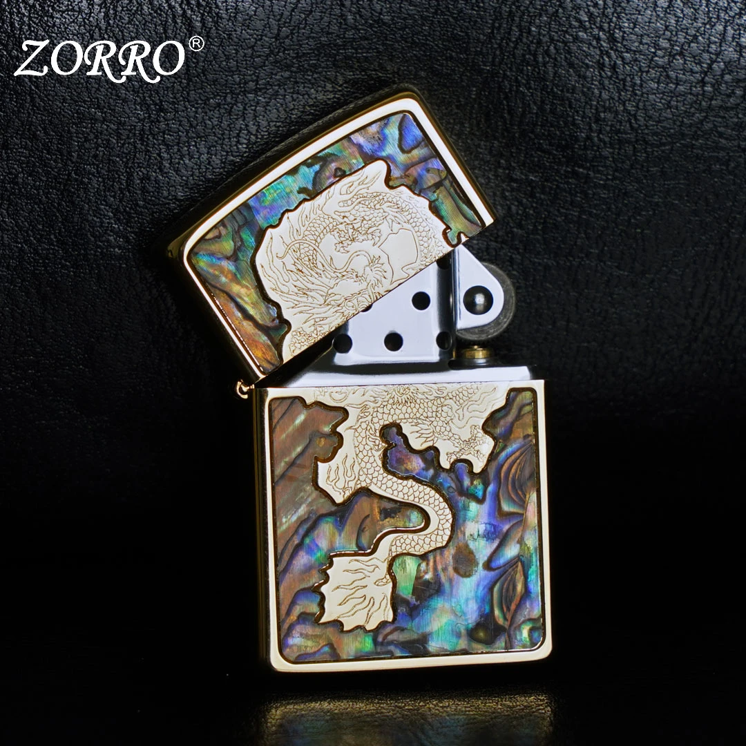 ZORRO佐罗神龙彩贝金防风煤油打火机贝壳创意国潮节日礼物送男友