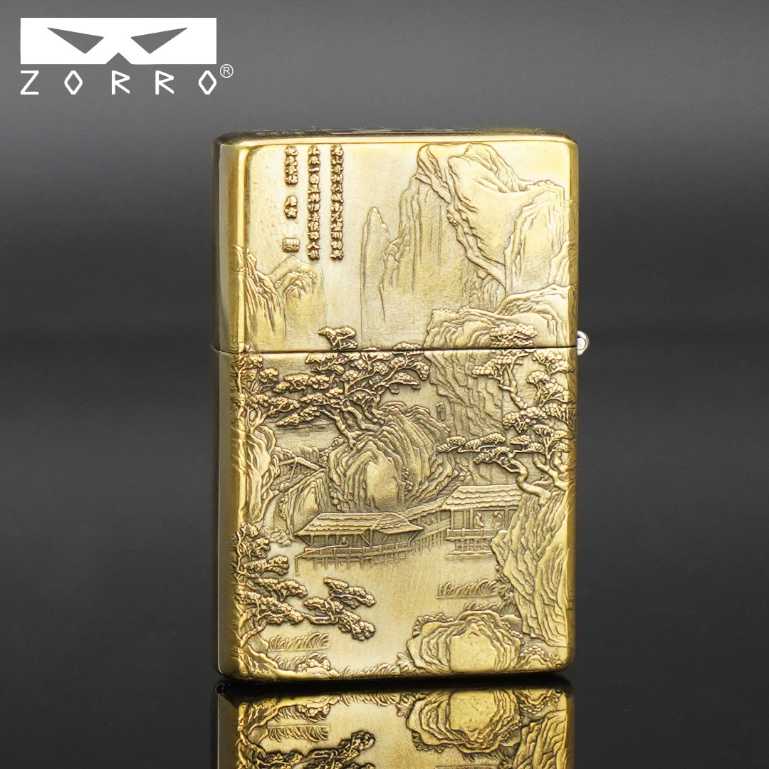 ZORRO佐罗防风煤油打火机男士加厚二代机浮雕山水画创意送男友潮