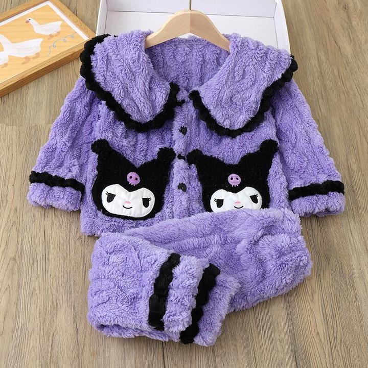 女童秋冬款库洛米法兰绒儿童家居服法兰绒卡通翻领毛绒绒套装睡衣