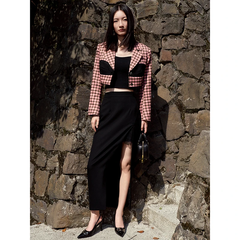 38455【依系列】修身开叉时尚简约半裙2J133313D