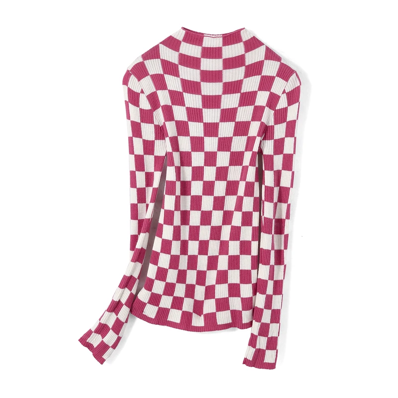 28090【依目系列】方格圆领针织打底衫4H821057D