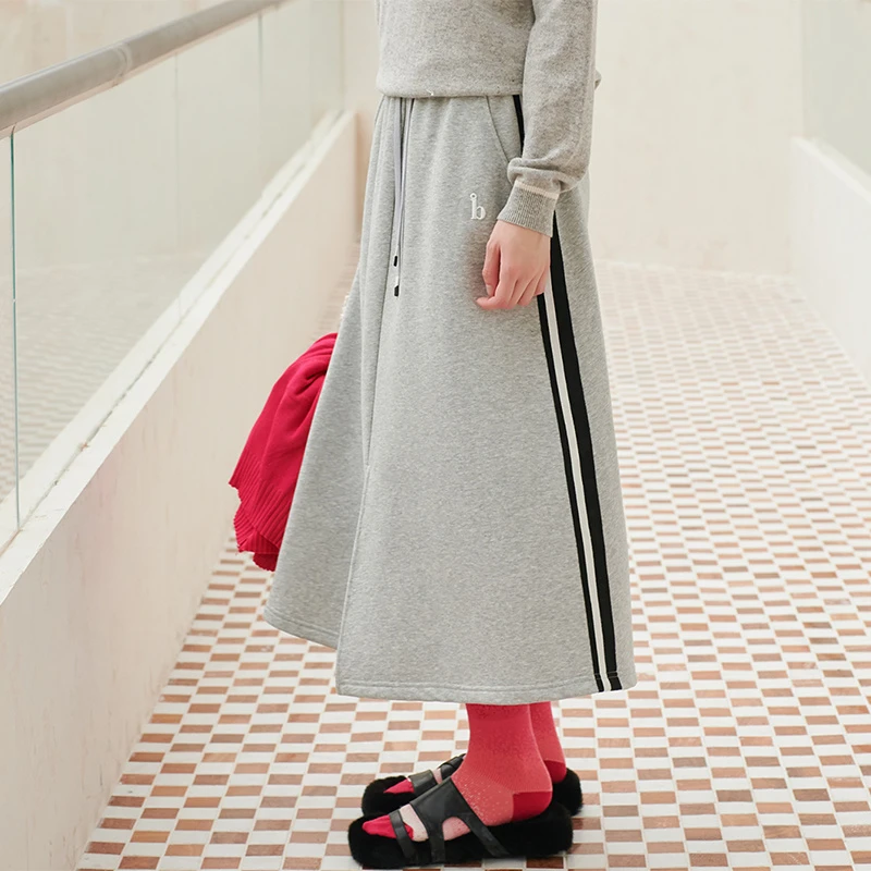 41438【碧系列】侧条抓绒半身卫衣裙TD6133