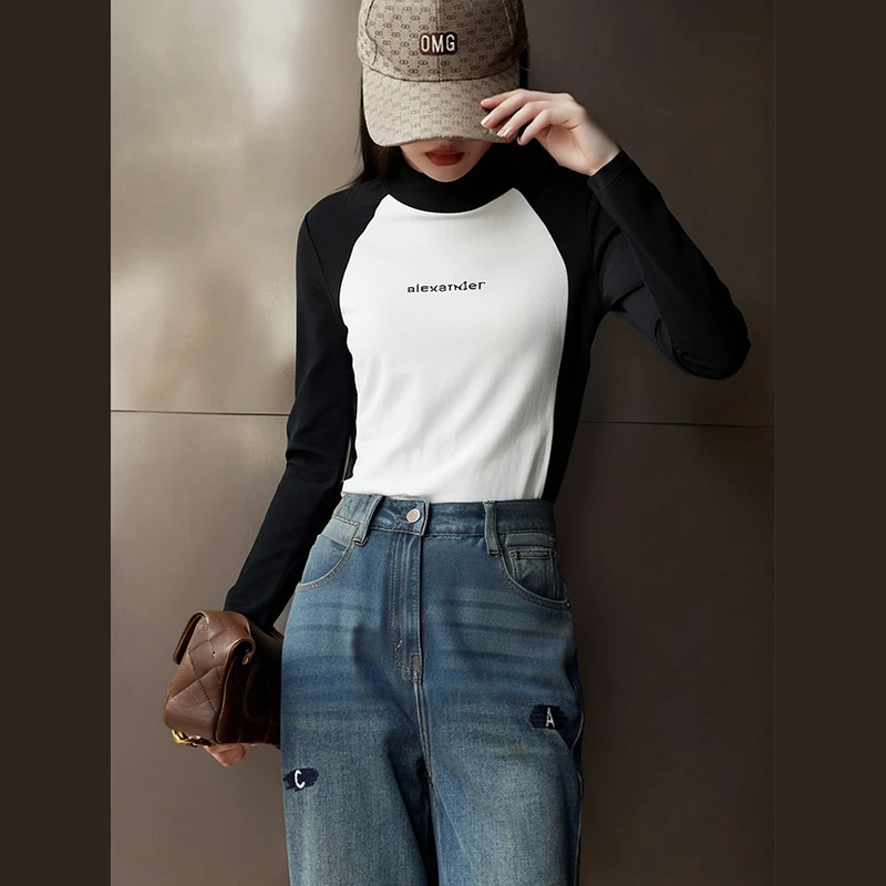 39443【N系列】美式撞色印花长袖T恤M23D2T7312