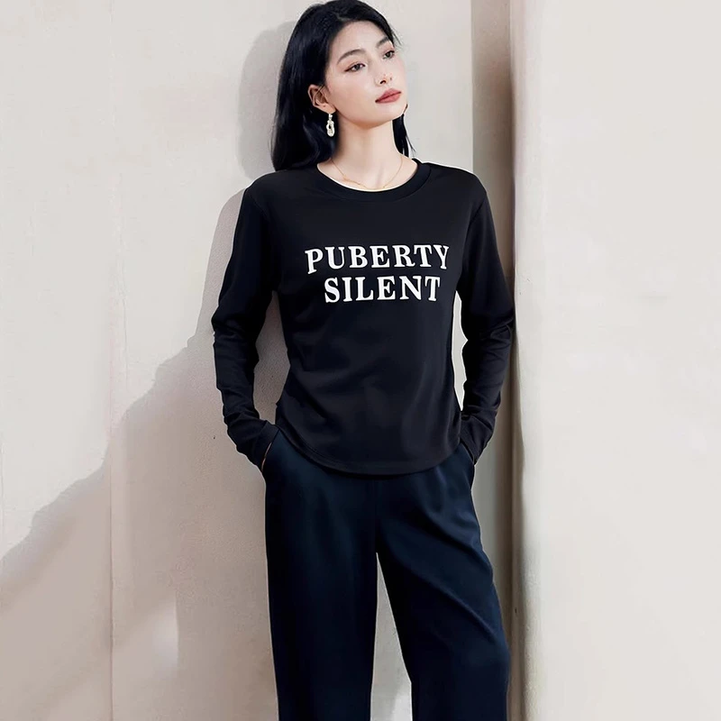 38483【LI系列】圆领字母修身轻熟长袖T恤15TS3356X